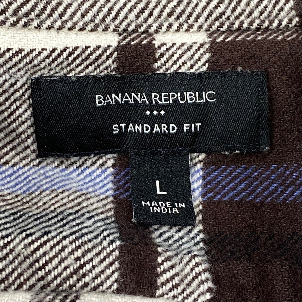 Banana Republic Flannel Shirt Mens L Heritage Cotton Standard Fit Plaid Brown - Picture 3 of 9